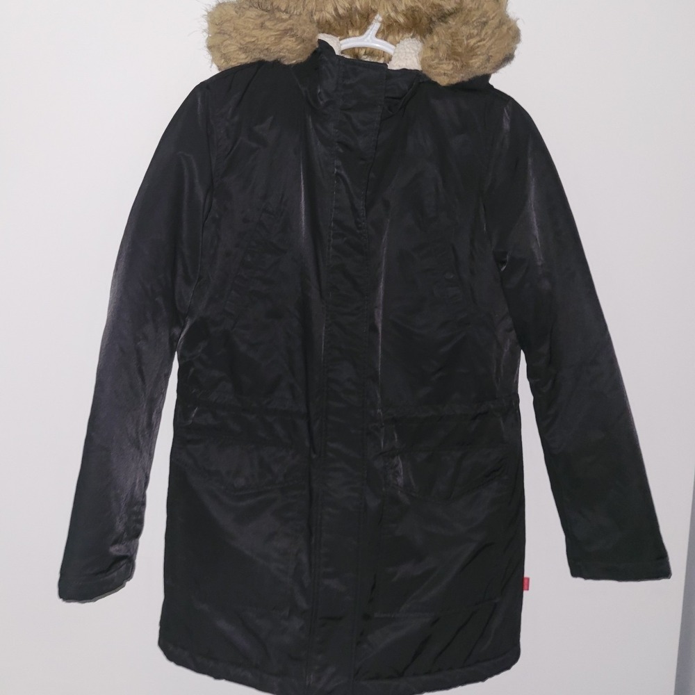 Levi Strauss Parka‎ Jacket Coat Men's Size Small Black Faux Fur Hooded Pockets